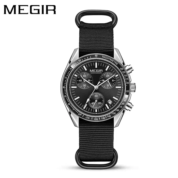 MEGIR 2247 Nouvelle montre de luxe pour homme, bracelet en toile tressée, chronographe sport, lumièr