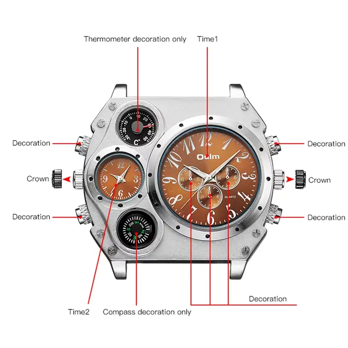 Montre sport Oulm avec mouvement à quartz et design unique pour homme, résistante aux chocs, convient pour les affaires, loisirs et activités quotidiennes