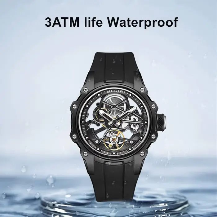 Montre mécanique automatique Daniel Gorman MEGIR 2243 cadran squelette sportive avec bracelet en silicone pour homme occasions spéciales
