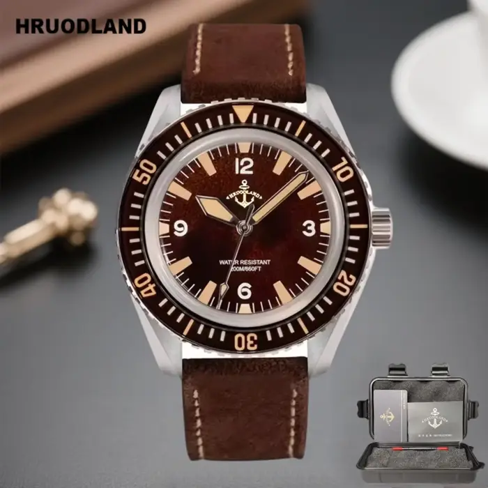 Montre mécanique automatique homme Hruodland 2026 design rétro saphir acier inoxydable confort cuir occasions spéciales