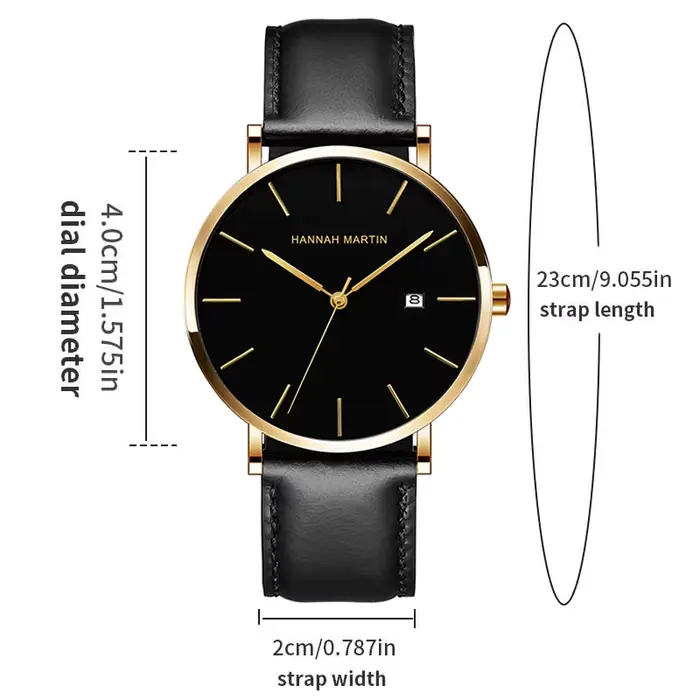 Montre homme à quartz 40mm VA VA VOOM résistante à l'eau avec bracelet en cuir pour occasions sportives et professionnelles