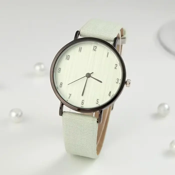 Zegarki Damskie-Montre analogique ronde pour filles, surface à rayures numériques, quartz, bracelet 