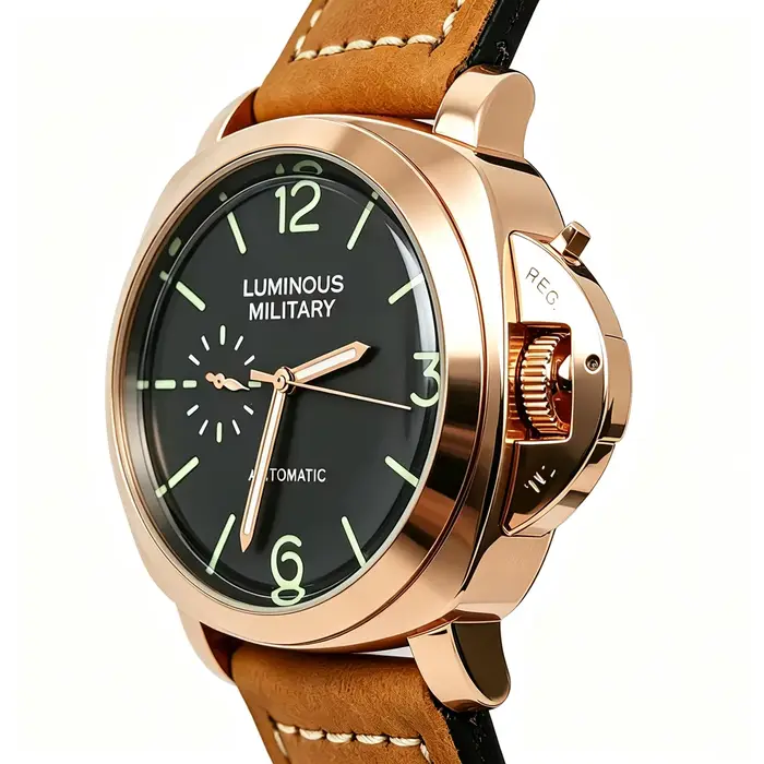 Montre classique homme cadran lumineux automatique militaire cuir véritable argent brun occasionnels élégance