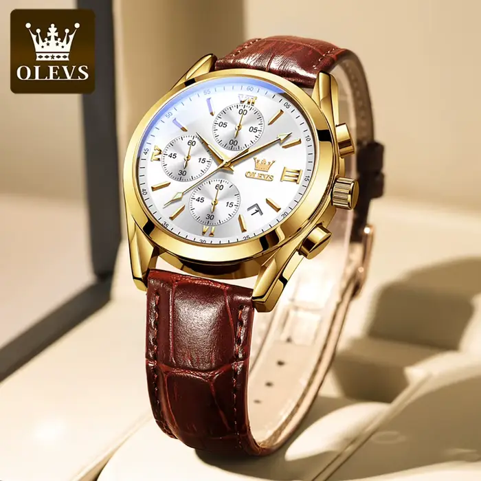 OLEVS 2872 chronographe hommes montres bracelet en cuir étanche lumineux Original montre à Quartz