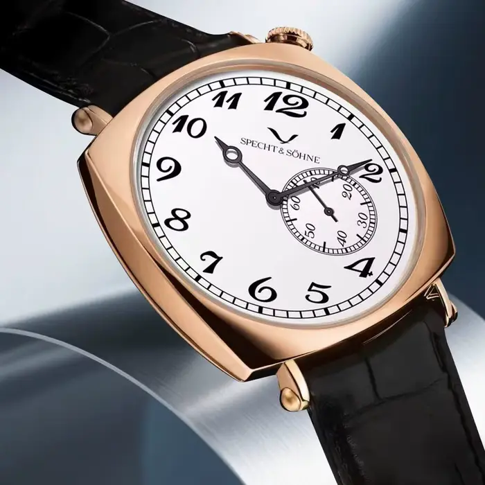 Specht & Söhne nouvelle montre Vintage 38mm pour hommes or Rose saphir cristal en cuir véritable montre-bracelet automatique 5ATM étanche