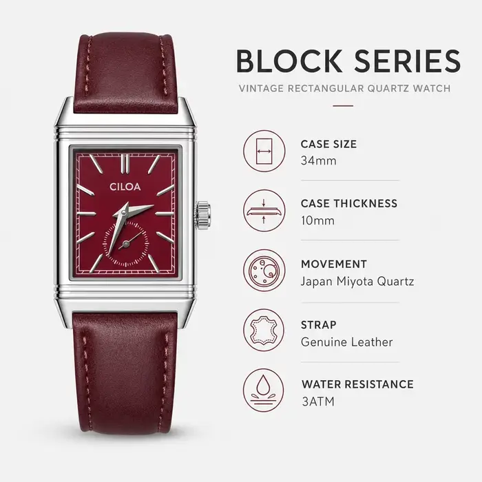 Montre à quartz carrée vintage pour homme avec mouvement Miyota