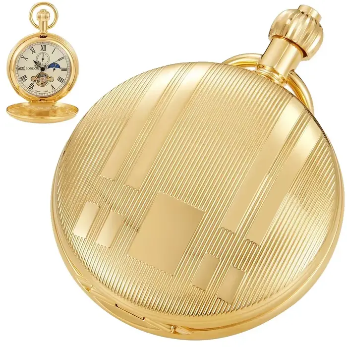 Montre de poche mécanique automatique en or pour hommes et femmes, chaîne de luxe, cadran de Phase d
