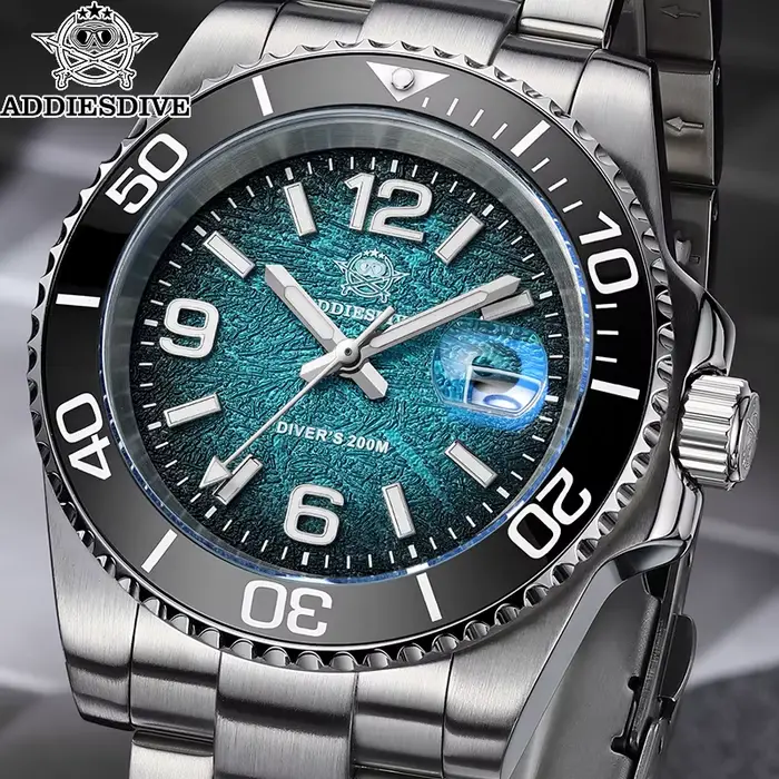 ADDIESDIVE 48mm montre de plongée mode dégradé couleur lunette rotative montres à Quartz lumineux 200m étanche en acier
