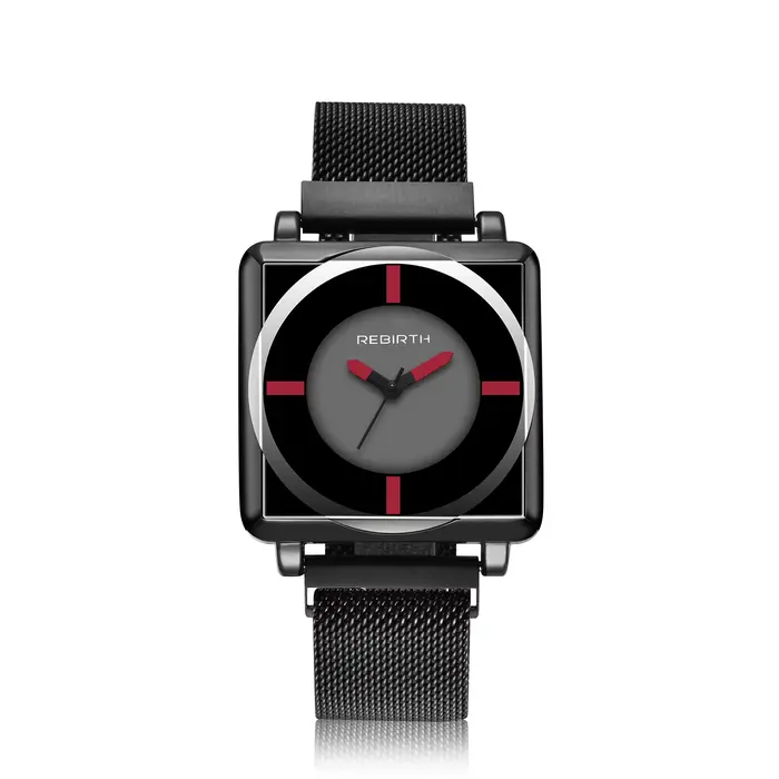 Rebirth-Montre-bracelet carrée en cuir et maille pour femme