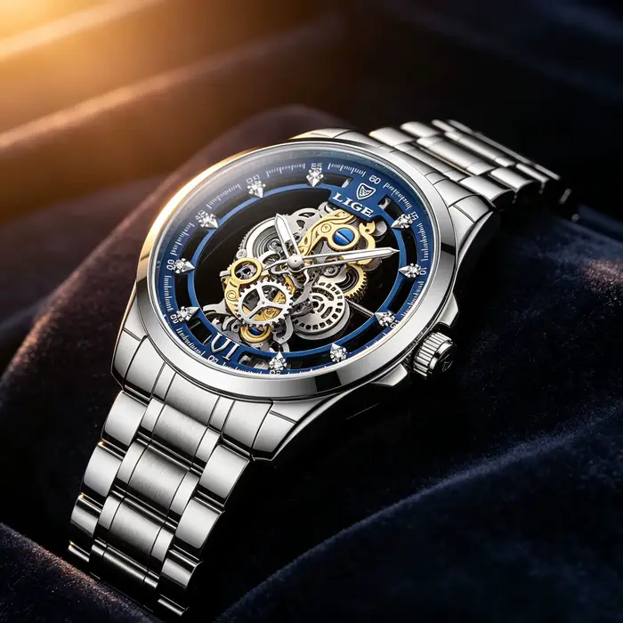 Nouvelle Montre Homme LIGE Squelette Quartz