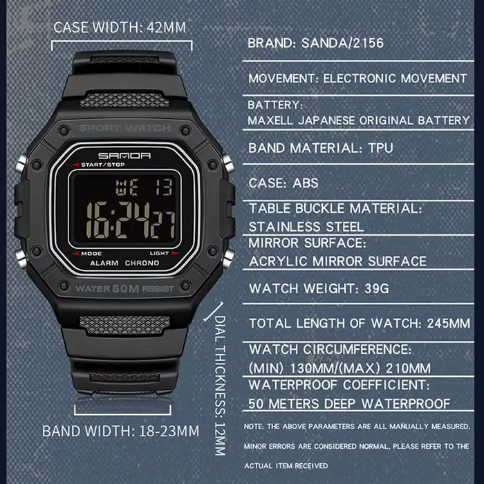SANDA 2156 mode hommes montre militaire résistant à l'eau Sport montres armée grand cadran Led