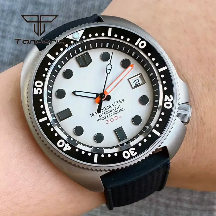 Montre de plongée Tandorio NH35A Titane Automatique avec Bracelet Caoutchouc pour Hommes Occasions Spéciales Plongée Élégante