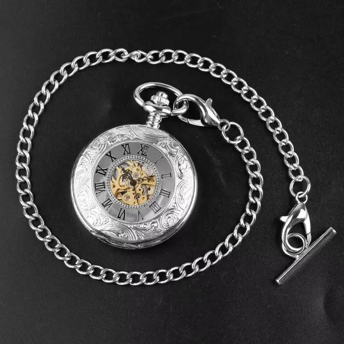Montre de poche mécanique homme femme à remontage manuel Double Hunter Chiffres romains Montres