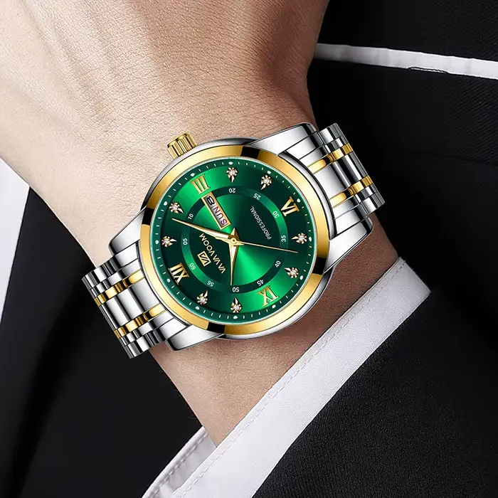 Montre homme VAVAVOOM quartz style décontracté élégant double calendrier résistante à l'eau pour travail et loisirs occasions spéciales
