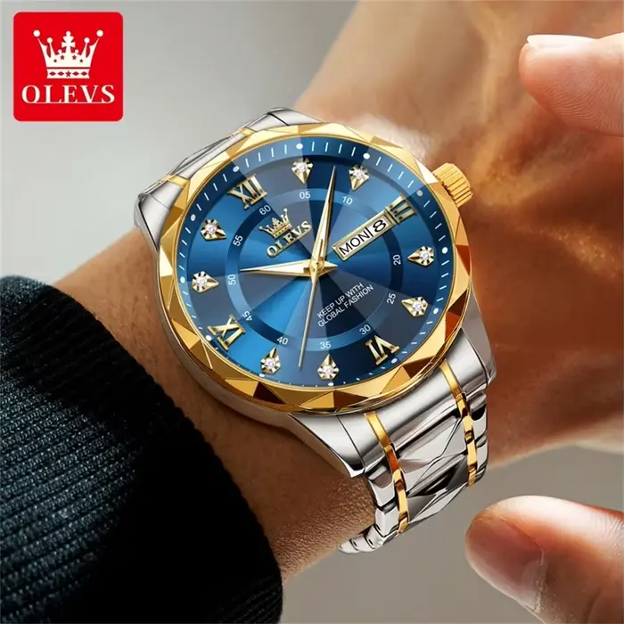 Montre OLEVS Quartz Lumineuse Élégante avec Affichage de la Semaine et Calendrier Complet Occasions Spéciales pour Hommes