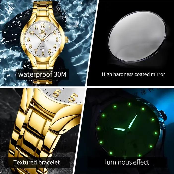 OLEVS 3650 montres en or pour hommes classique grand cadran numérique Date automatique étanche lumineux Original