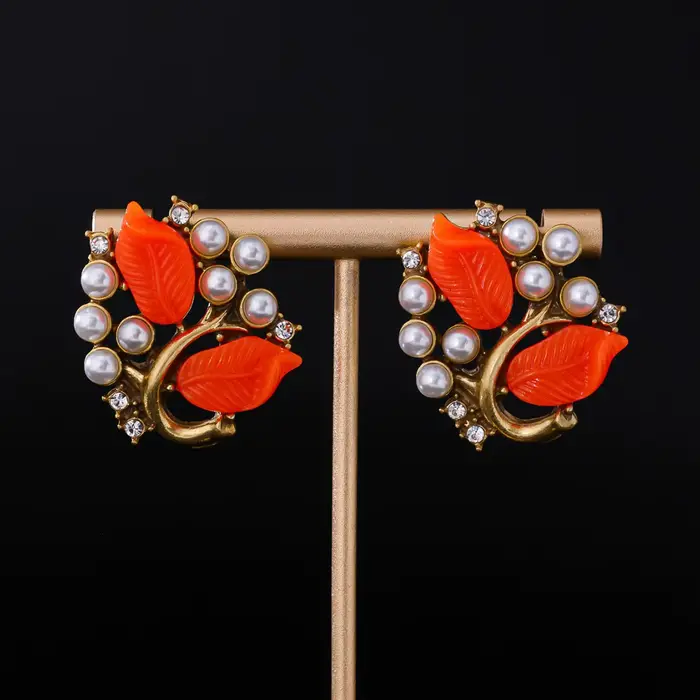 Élégant français Vintage perle conception feuille forme Bracelet boucles d'oreilles collier ensemble de bijoux de haute qualité Style Antique mode Acce...
