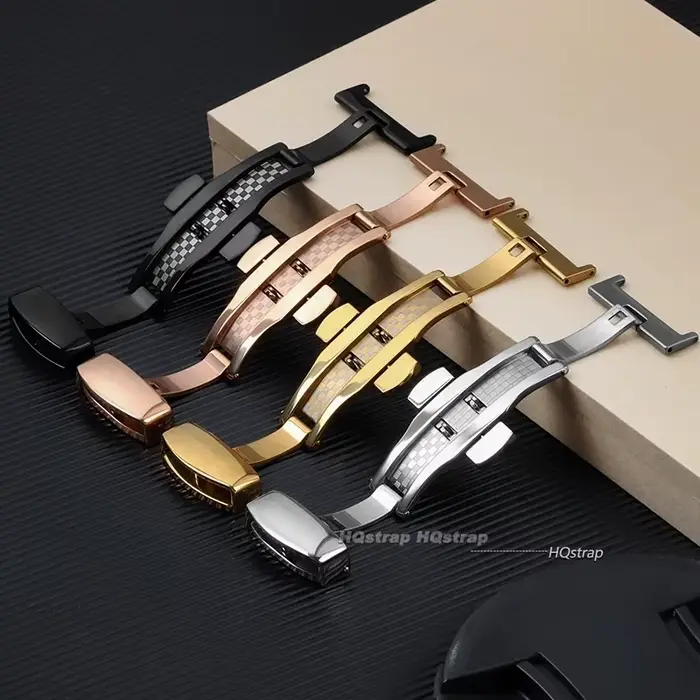 Fermoir papillon en acier inoxydable double clic pour bracelet de montre personnalisé en différentes tailles et couleurs pour femmes et hommes occasions spéciales