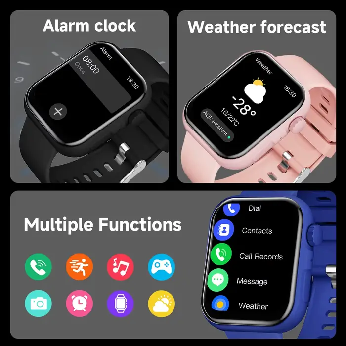 Montre connectée SIMSONLAB avec fond d'écran personnalisable, appel Bluetooth, caméra à distance, grande autonomie, lampe torche, idéale pour le sport, cadeau pour hommes et femmes occasions spéciales