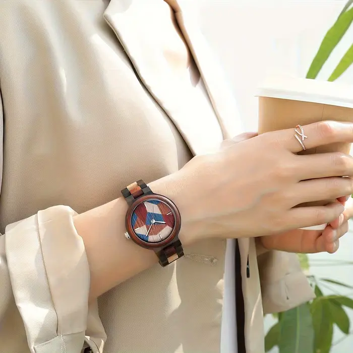 Montre créative personnalisée cadran multicolore bracelet bois pour hommes femmes occasions spéciales moderne unique