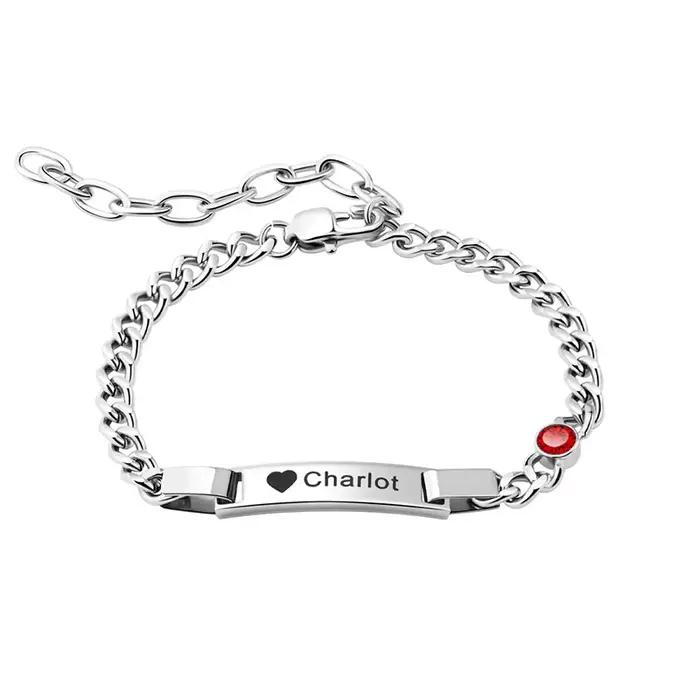 Bracelets personnalisés avec nom et pierre de naissance pour bébés garçons et filles, plaqués or 18 