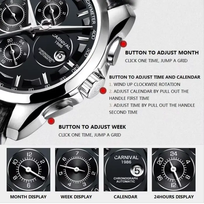 Montre automatique multifonction pour hommes