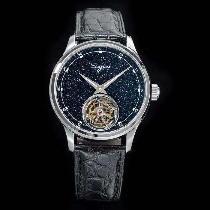 Sugess Tourbillon mouvement montre hommes de luxe mécanique montre-bracelet véritable pierre bleue Glamour maître