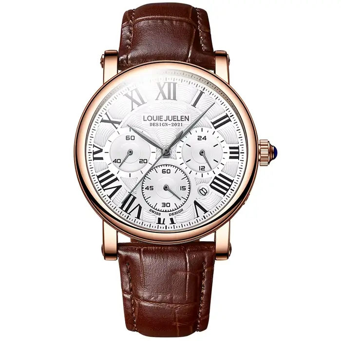 Montre pour hommes affaires haut de gamme bracelet en cuir véritable multi fonctionnel trois yeux étanche mâle mode montres à Quartz