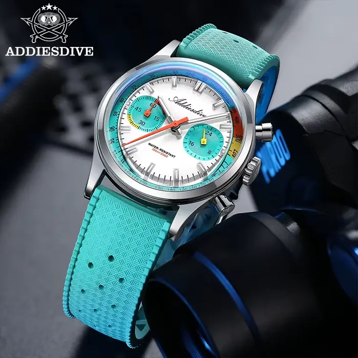 Montre sportive ADDIESDIVE TOP 38mm résistante à l'eau pour hommes quartz bracelet caoutchouc fluorocarboné occassions sportives