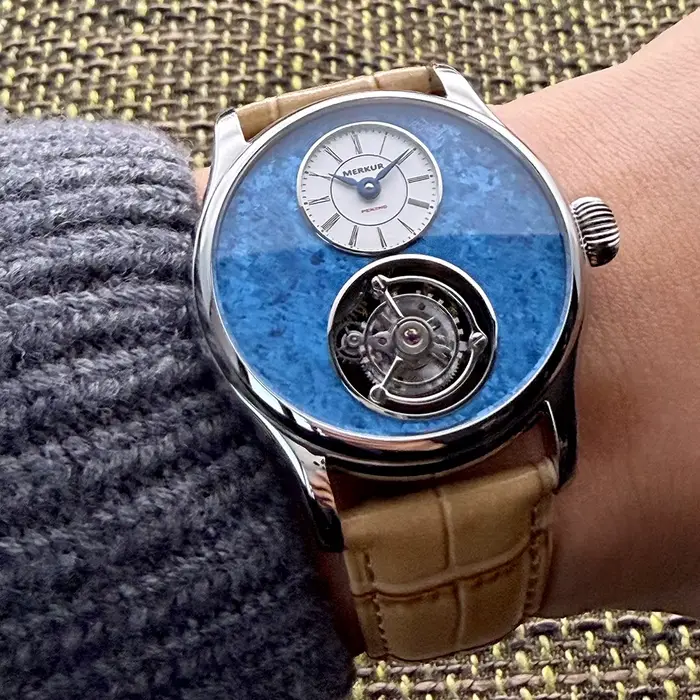 Merkur 100% montre Tourbillon hommes titane fleur de glace cadran saphir