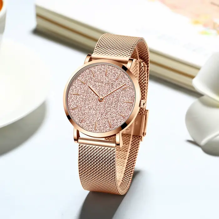 Hannah Martin montre pour femme de luxe avec mouvement à Quartz Original japonais bracelet en maille d'acier inoxydable 36mm montre-bracelet en or Rose