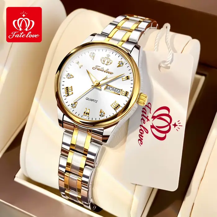 Montre-bracelet à quartz pour femme avec affichage de la date et de la semaine résistante à l'eau pour diverses occasions comme les voyages et les événements spéciaux