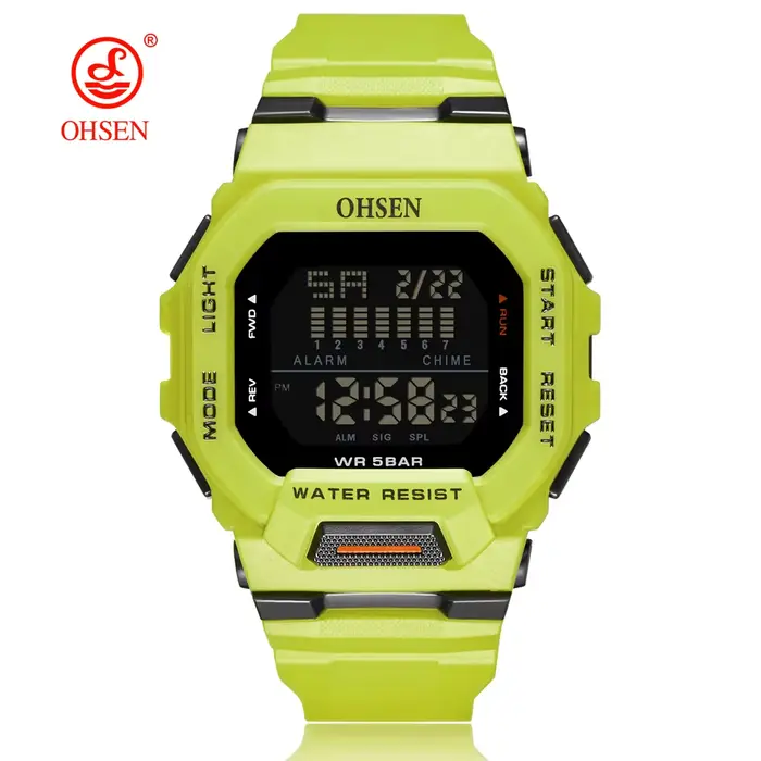 Mode OHSEN Hombre mâle montres numériques 5ATM plongée homme hommes sport vert