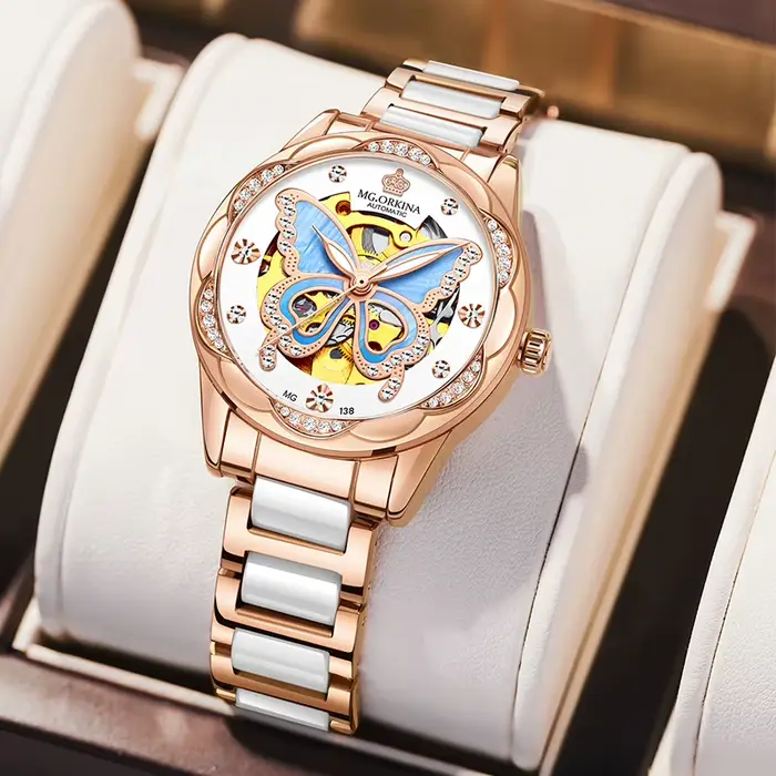 Montre-bracelet mécanique automatique creuse pour femme
