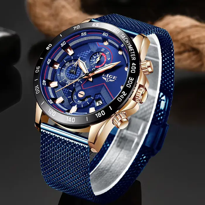 LIGE hommes montres Top marque de luxe mode montre-bracelet Quartz horloge bleu montre