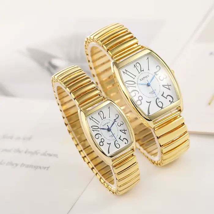 Grande montre numérique arabe en forme de baril pour couple