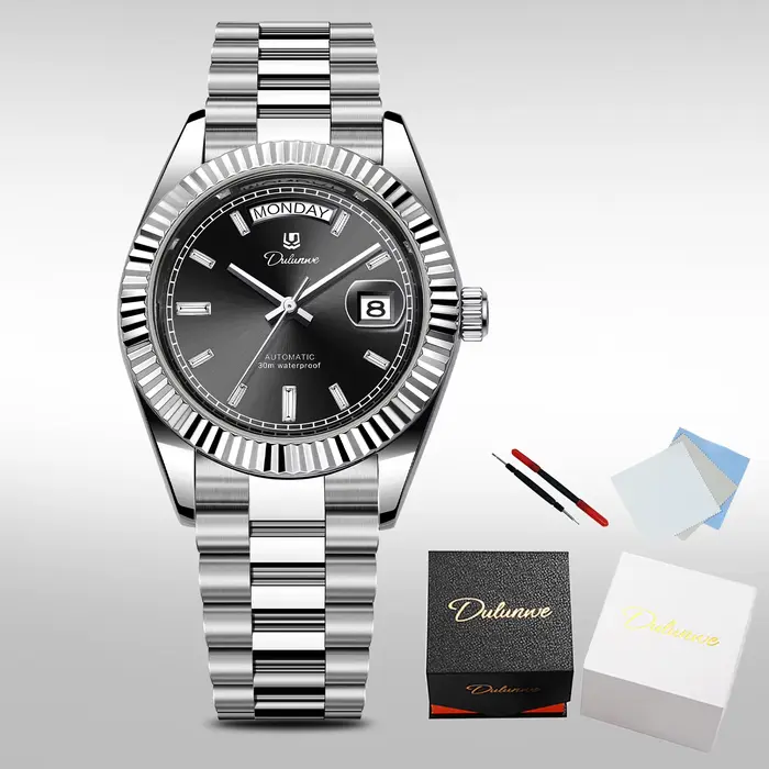 Montres automatiques Dulunwe pour hommes, date et jour, classiques, 41 mm, montre-bracelet mécanique