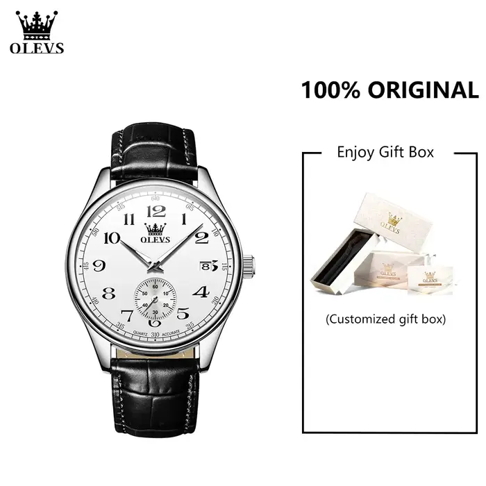 OLEVS 3622 numéro échelle montre à Quartz pour hommes bracelet en cuir Original étanche lumineux calendrier haut marque