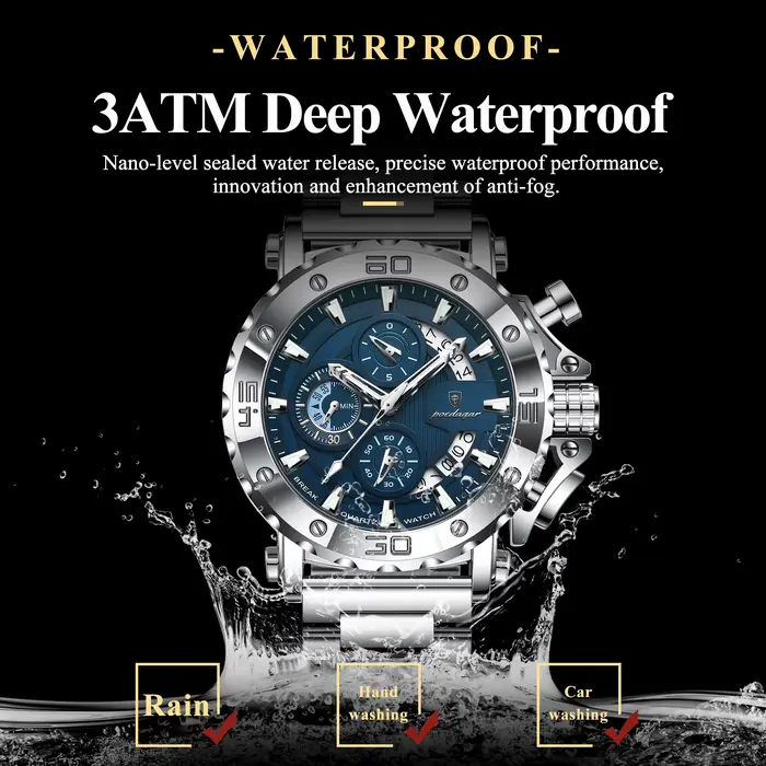 POEDAGAR montre de luxe pour hommes calendrier lumineux étanche homme horloge mâle chronographe acier inoxydable