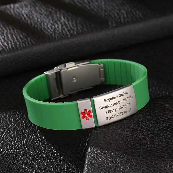Bracelets d'alerte médicale personnalisés plaqués argent, ajustables, étanches, pour le sport et les