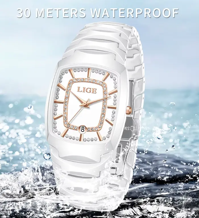 Montre à quartz de luxe LIGE pour femmes finition céramique résistante à l'eau pour toutes les occasions