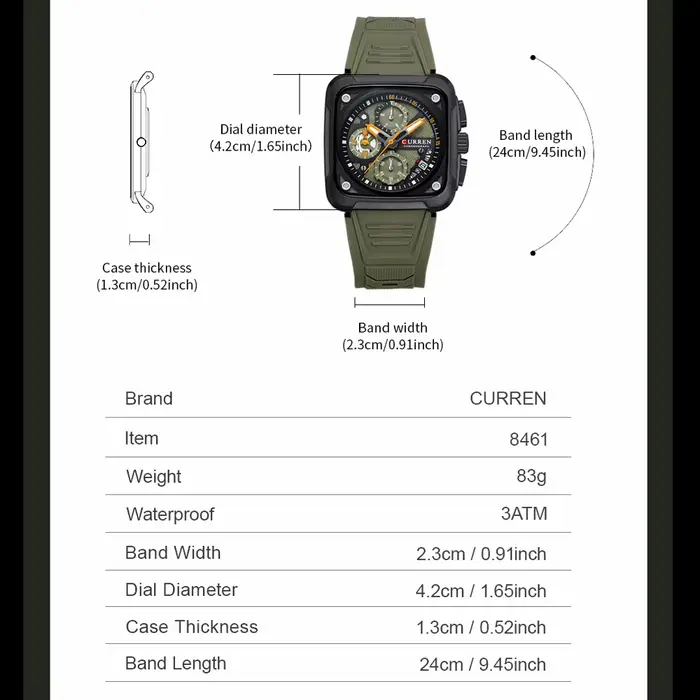 CURREN montres pour hommes marque sportive cadran carré Unique avec chronographe montre-bracelet à Quartz pour homme avec bracelet en Silicone étanche