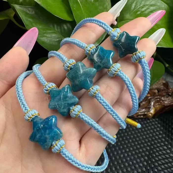 Unité un Bracelet personnalisé coût naturel bleu Apatite cristal étoile à cinq branches
