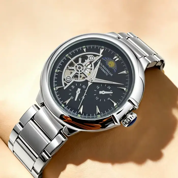 Montre mécanique automatique squelette haut de gamme pour homme