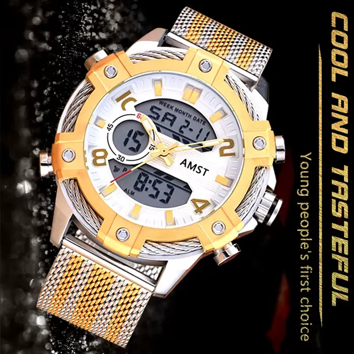 Montre-bracelet de sport étanche double affichage analogique-digital avec chronographe pour homme occasions spéciales et voyages