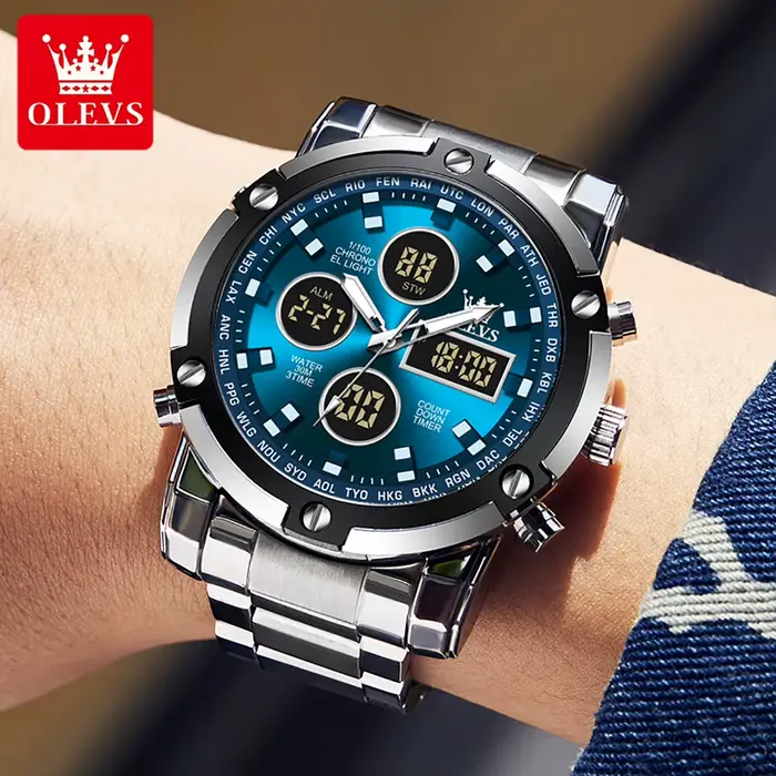 Montre militaire numérique OLEVS avec affichage LED et chronographe pour hommes occasions sportives et quotidiennes