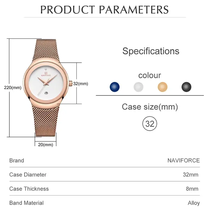 NAVIFORCE – montre-bracelet à Quartz en acier inoxydable pour femme et fille