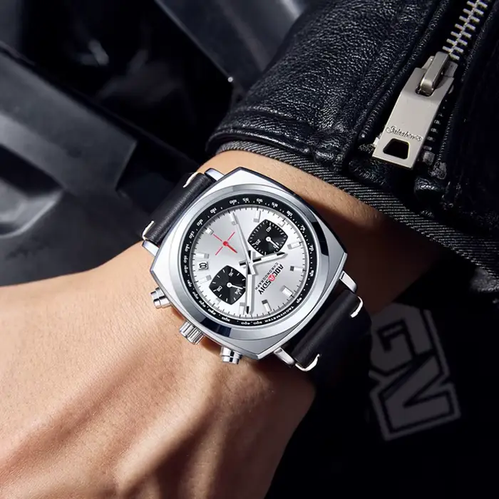 Montre carrée multifonctionnelle en alliage avec bracelet en cuir pour homme élégance et confort occasions spéciales loisirs