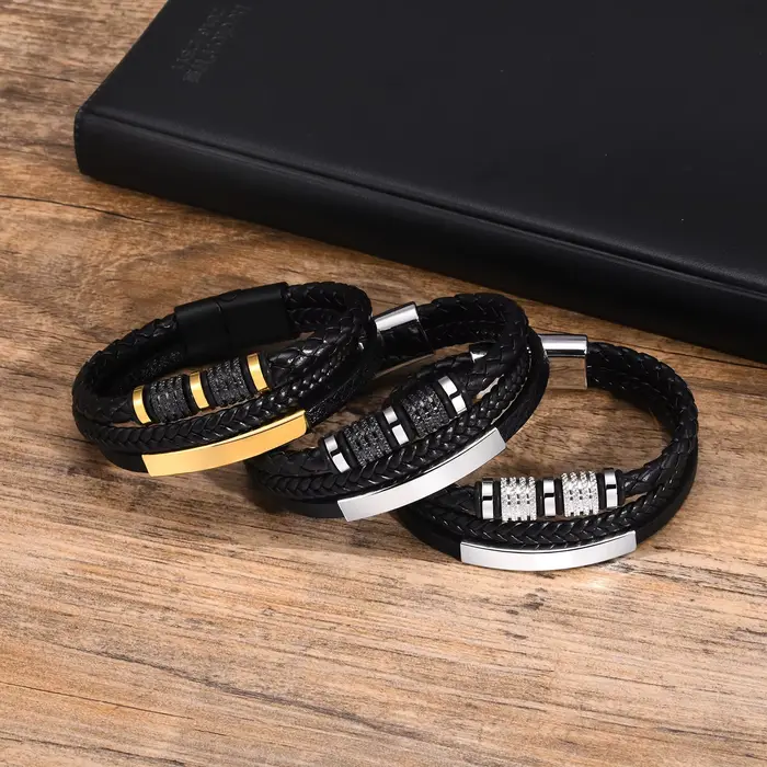 Vnox Bracelet en cuir tressé personnalisé pour hommes