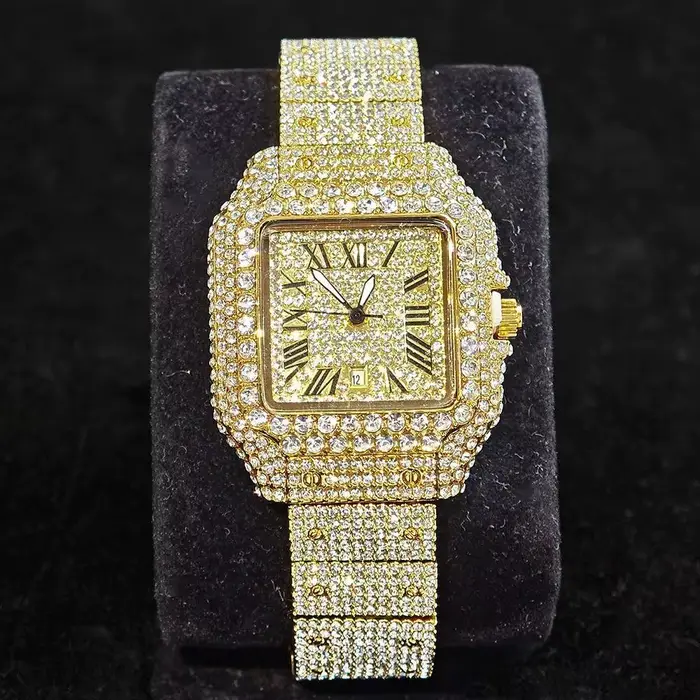 UNIGUET montre de glace de luxe pour hommes femmes mode Hip Hop plein diamant carré Couple montre-br